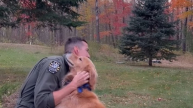 Illustration : "Ce Golden Retriever est aux anges en voyant son maître, militaire de profession, revenir d’une mission "